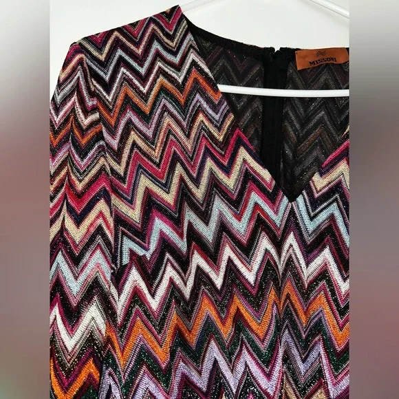 Missoni Zig Zag Lame Multicolor Raschel Midi Dress Long Sleeves sz 46 - Picture 7 of 11